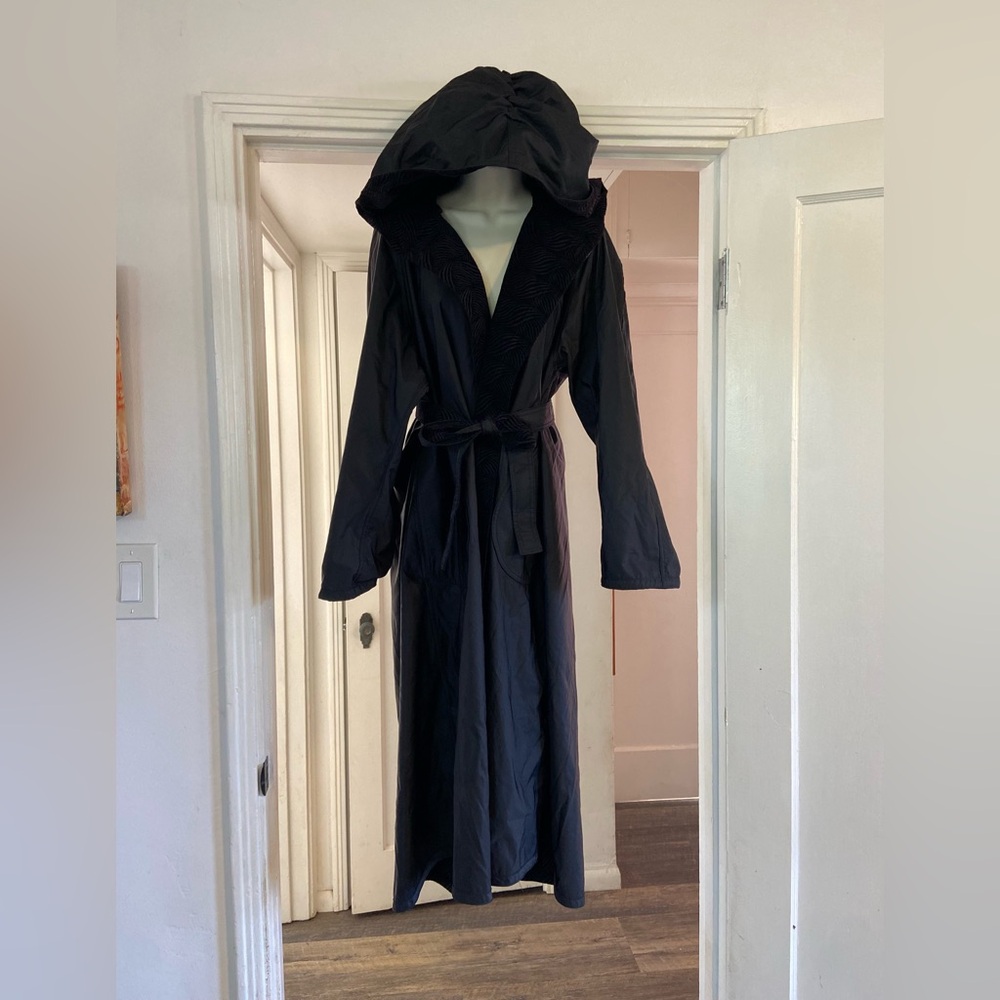 Designer Mycra Pac Full Length Velvet Textured Swirl Reversible Rain Jacket Coat